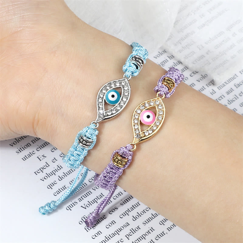 Handmade Evil Eye Red String Braided Bracelet with Gold or Silver Border