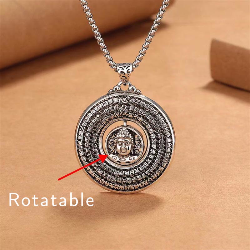 Heart Sutra Buddha Carved Peace Buckle Design Serenity Rotatable Necklace Pendant