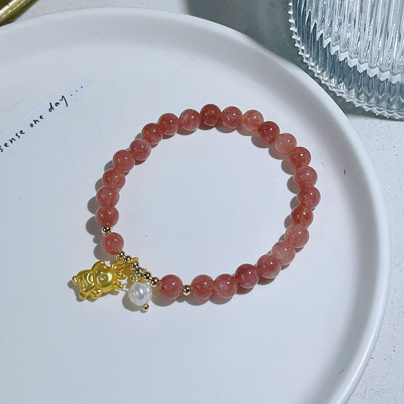Year of the Dragon Strawberry Quartz Dragon Pearl Charm Protection Bracelet