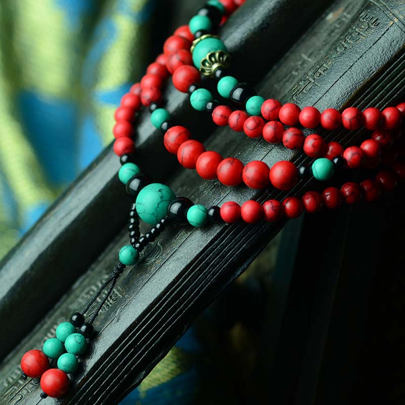 Turquoise Black Onyx Red Turquoise Bead Protection Bracelet