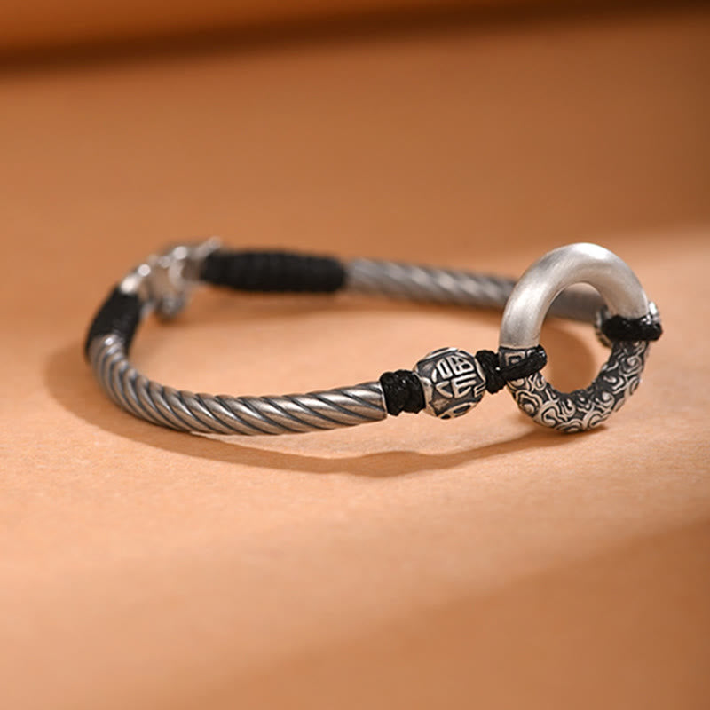 999 Sterling Silver Fu Character Peace Buckle Copper Coin Auspicious Clouds Fortune Bracelet