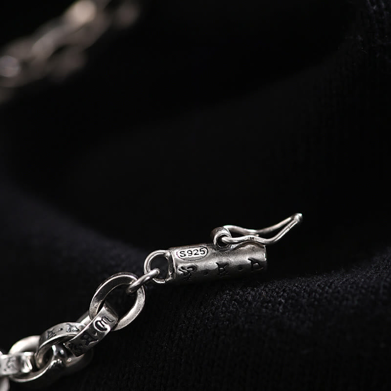 925 Sterling Silver Om Mani Padme Hum Carved Design Creativity Metal Bracelet