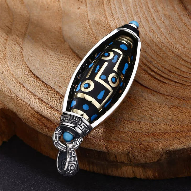 Tibetan Om Mani Padme Hum Nine-Eye Dzi Bead Pattern Peace Purity Rotatable Necklace Pendant