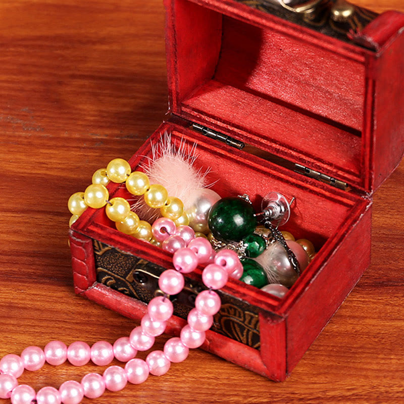 Retro Small Wood Jewelry Box Lotus Golden Grape Copper Coin Daffodil Grass Flower Jewelry Storage Box