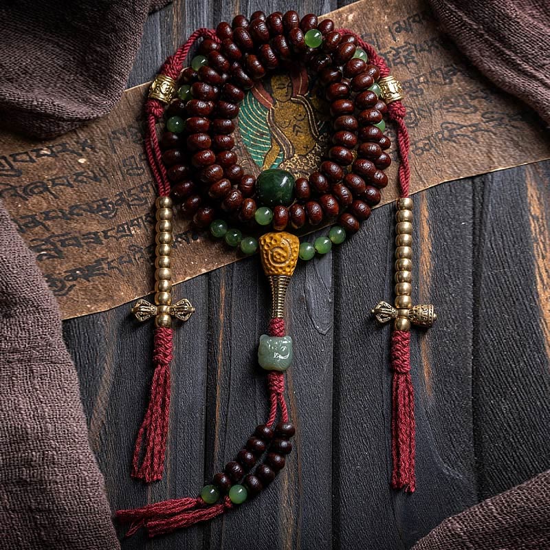 Natural Tibet 108 Mala Beads Purple Bodhi Seed Hetian Cyan Jade Copper Dorje Peace Bracelet