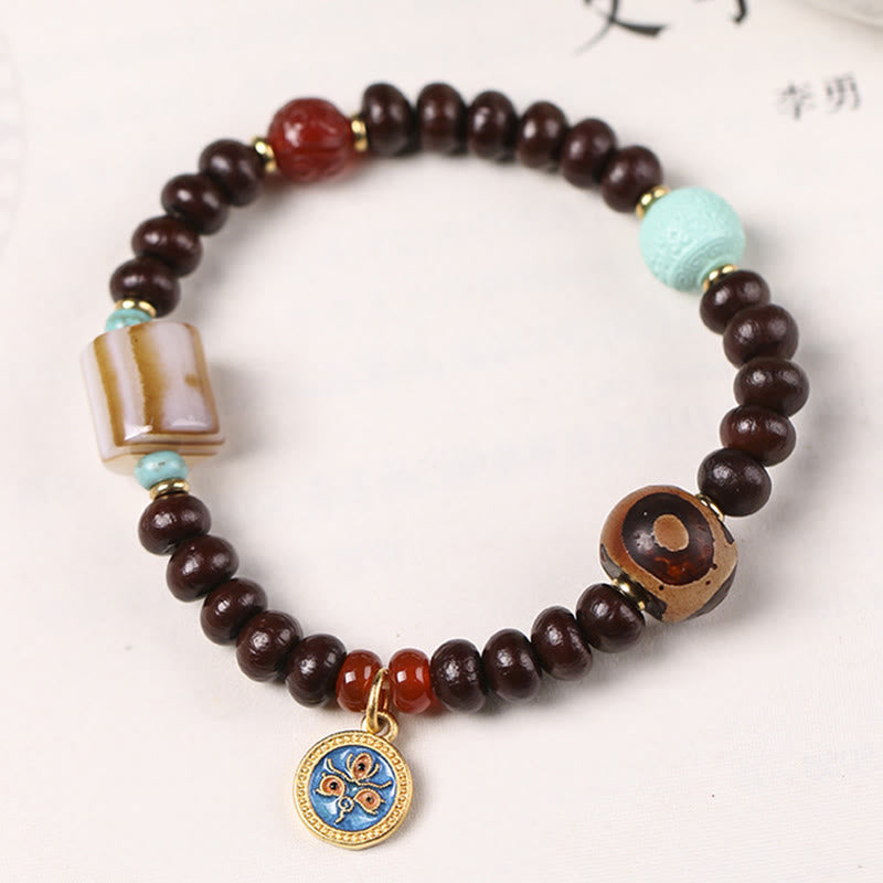 Natural Tibet Purple Bodhi Seed Dzi Bead God of Wealth Wisdom Bracelet