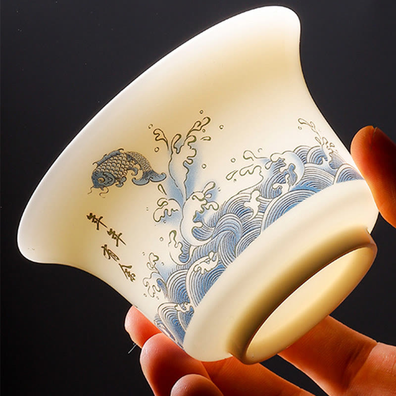 White Porcelain Mountain Landscape Countryside Ceramic Gaiwan Teacup Kung Fu Tea Cup And Saucer With Lid