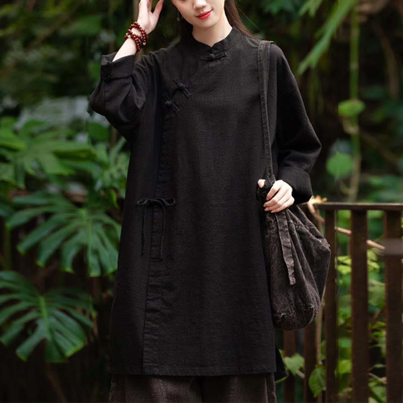 Vintage Cotton Linen Blouse Women Long Sleeve Shirt Chinese Hanfu Top