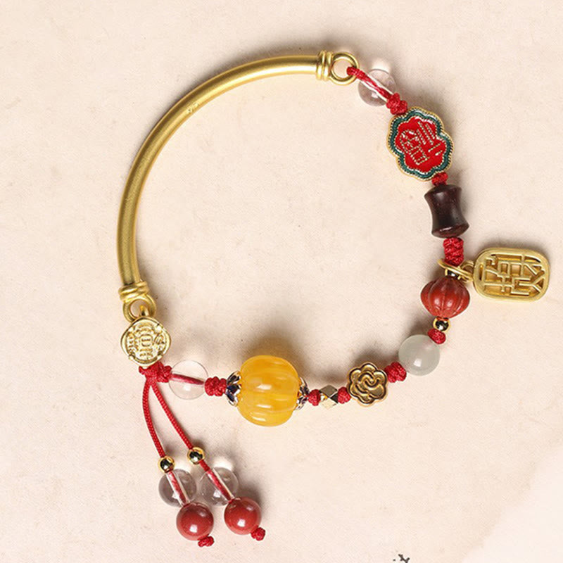 Zeniora Multi-Stone Copper Auspicious Clouds Bracelet with Aventurine, Agate, Amber, Cinnabar