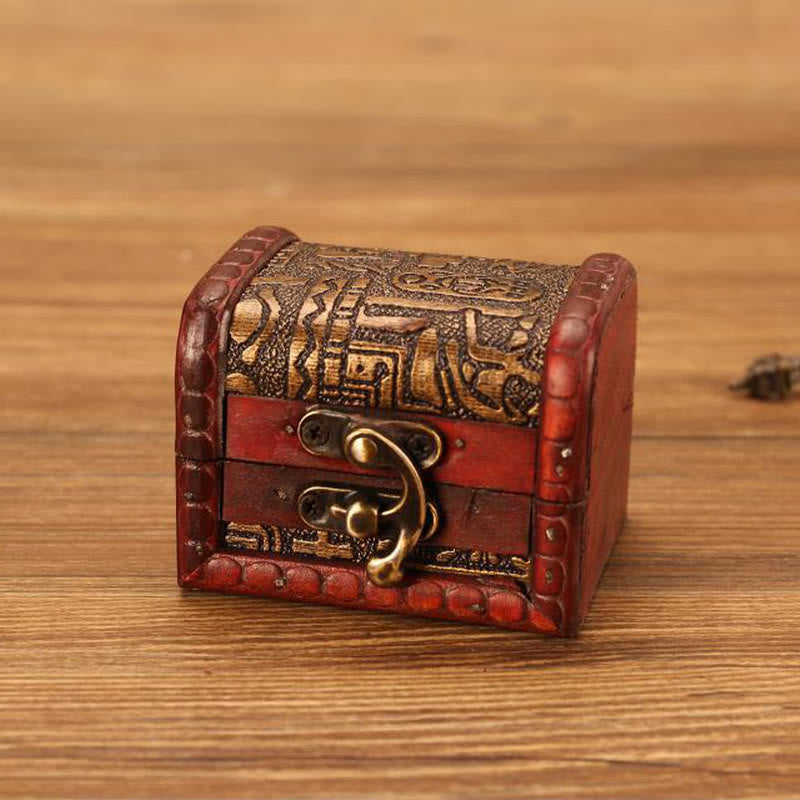 Retro Small Wood Jewelry Box Lotus Golden Grape Copper Coin Daffodil Grass Flower Jewelry Storage Box