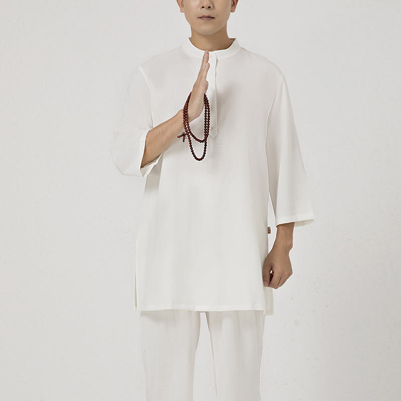 Tactile Cotton Linen Three-Quarter Sleeve Zen Meditation Set
