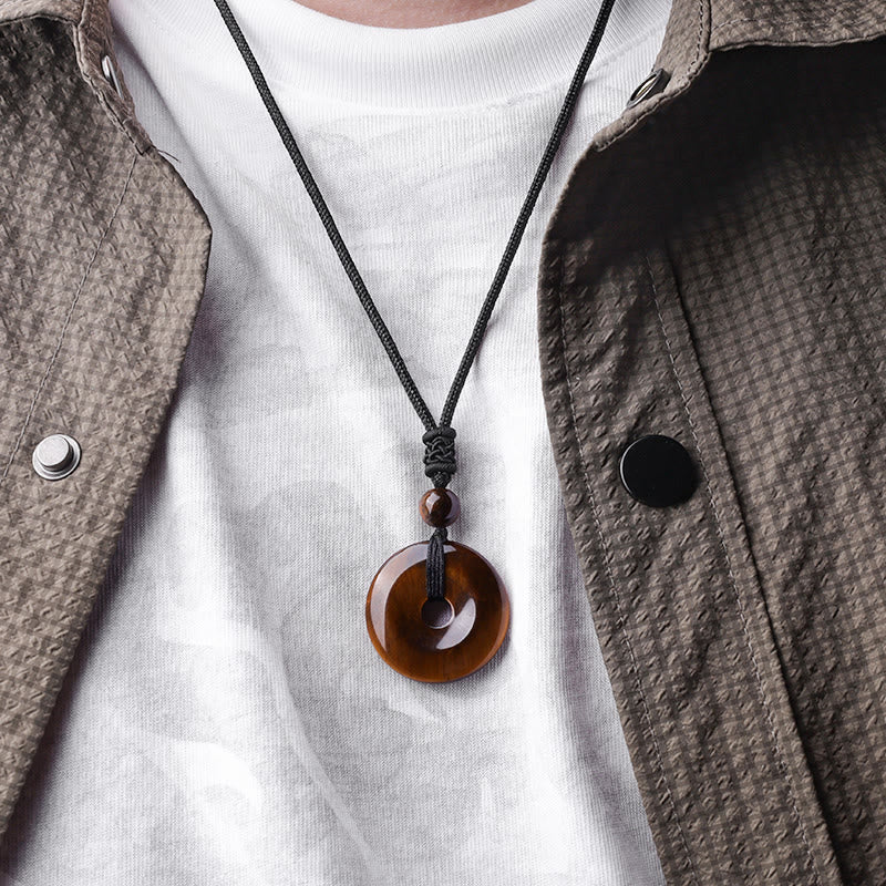 Lucky Coin Pendant Healing Crystal Gemstone Necklace