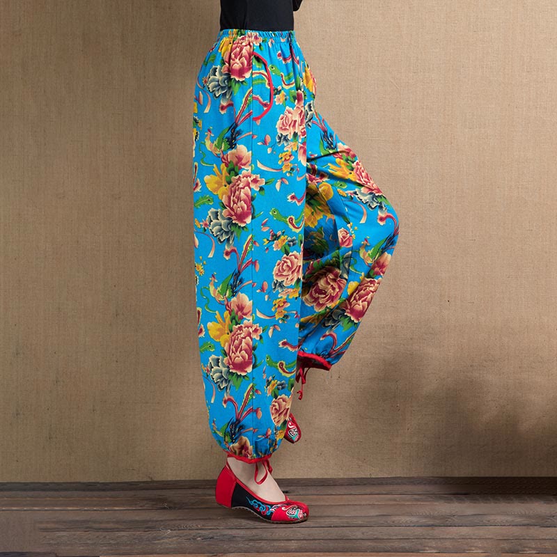 Breathable Floral Meditative Harem Pants with Pockets