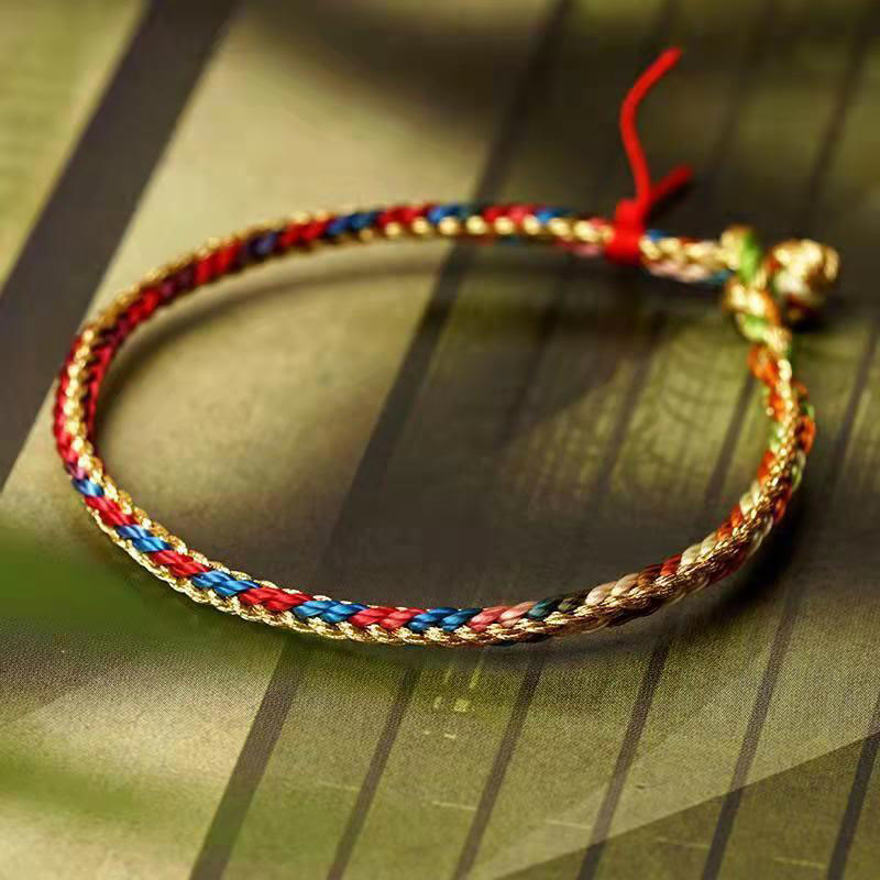 925 Sterling Silver Fu Character Zongzi Pattern Multicolored String Luck Handmade Braided Bracelet
