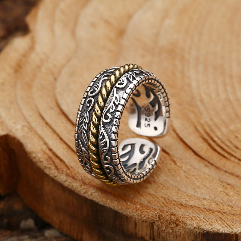 Tang Dynasty 925 Sterling Silver Flower Ring - Peony Lotus Orchid & Auspicious Clouds Adjustable