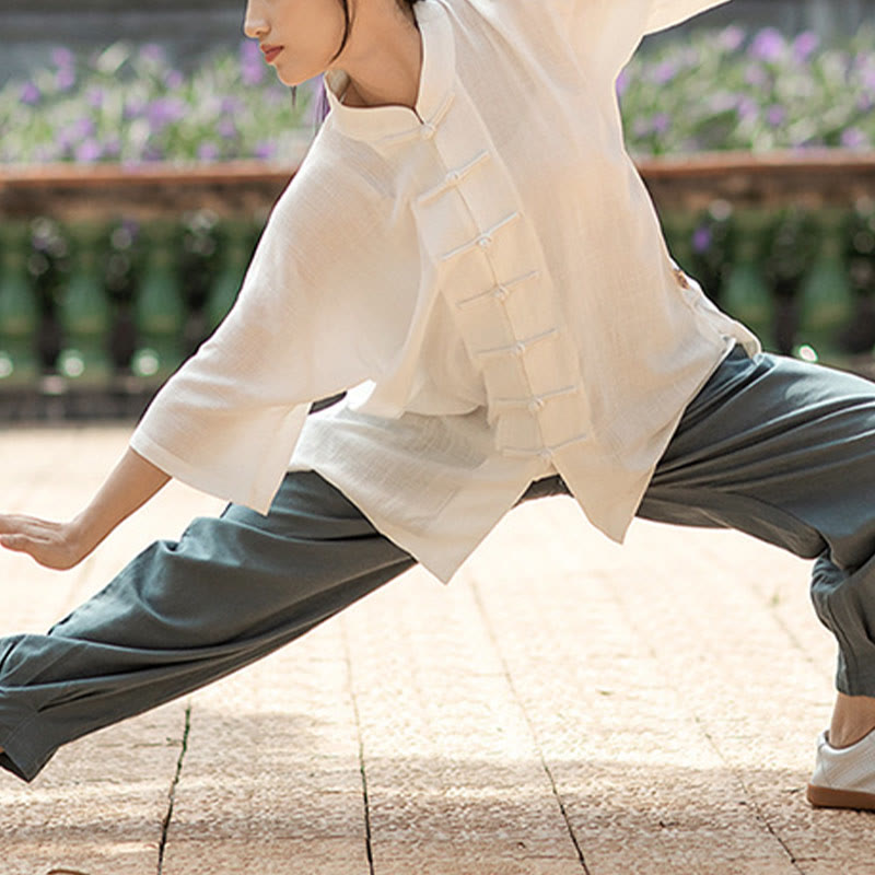 Solid Color Frog-Button Meditation Prayer Spiritual Zen Tai Chi Qigong Practice Unisex Clothing Set