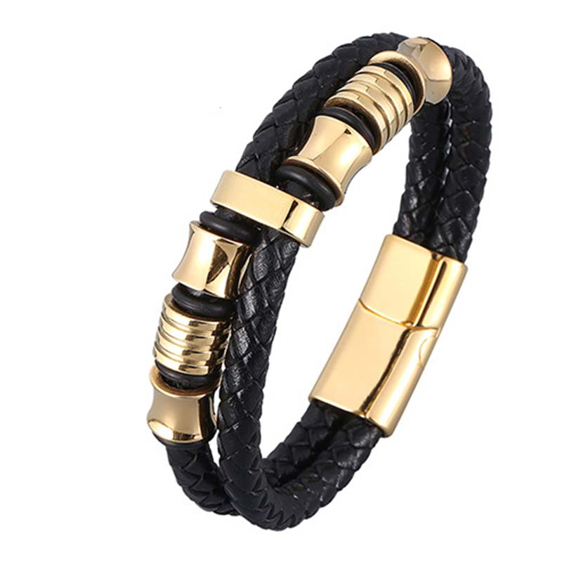 Minimalist Layered Braided Leather & Titanium Steel Bracelet