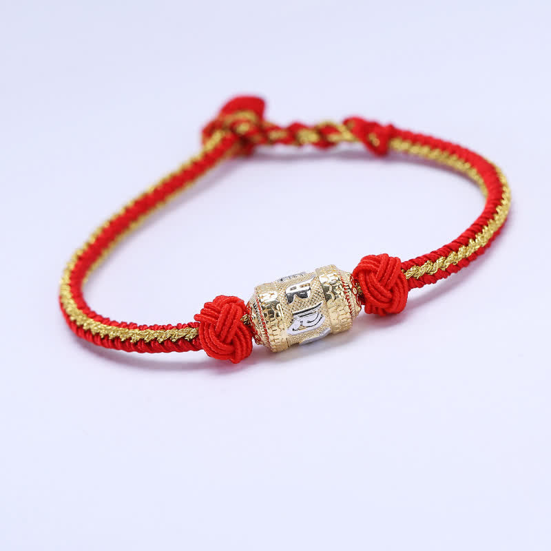 925 Sterling Silver Om Mani Padme Hum Prayer Wheel Luck Strength Red String Bracelet