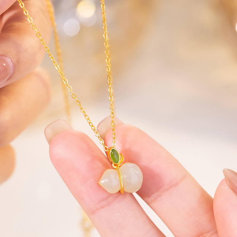 925 Sterling Silver Hetian Jade Gourd Abundance Necklace Pendant