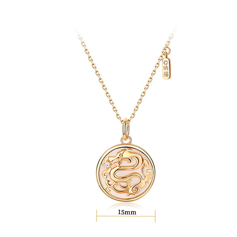 ❗❗❗A Flash Sale- 925 Sterling Silver Tridacna Stone Year of the Dragon Fu Character Luck Strength Necklace Pendant