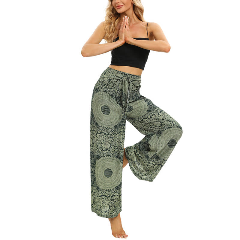 Boho Lace-up Wide Leg Pants Women's Yoga Pants