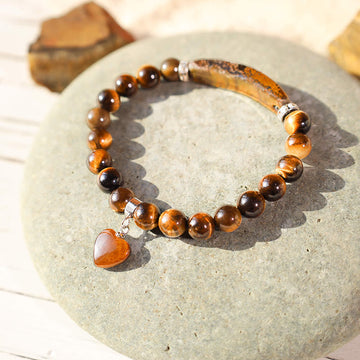 Tiger eye Heart Focal Beaded Bracelet for Emotional Balance