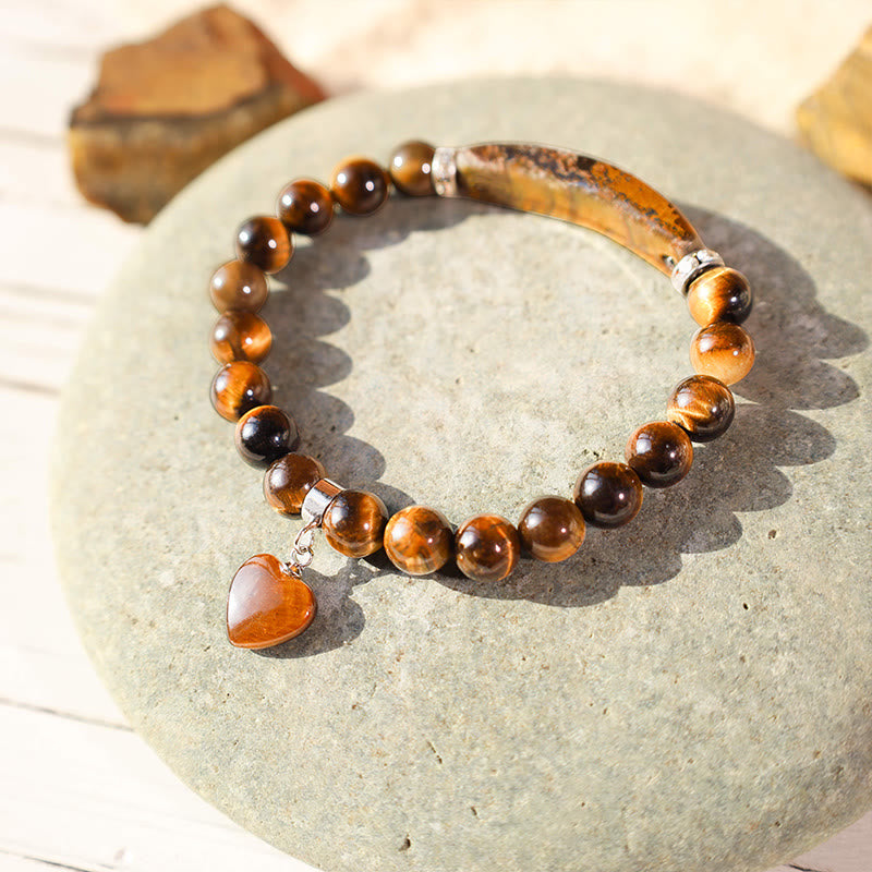 Natural Gemstone Heart Focal Beaded Bracelet for Emotional Balance