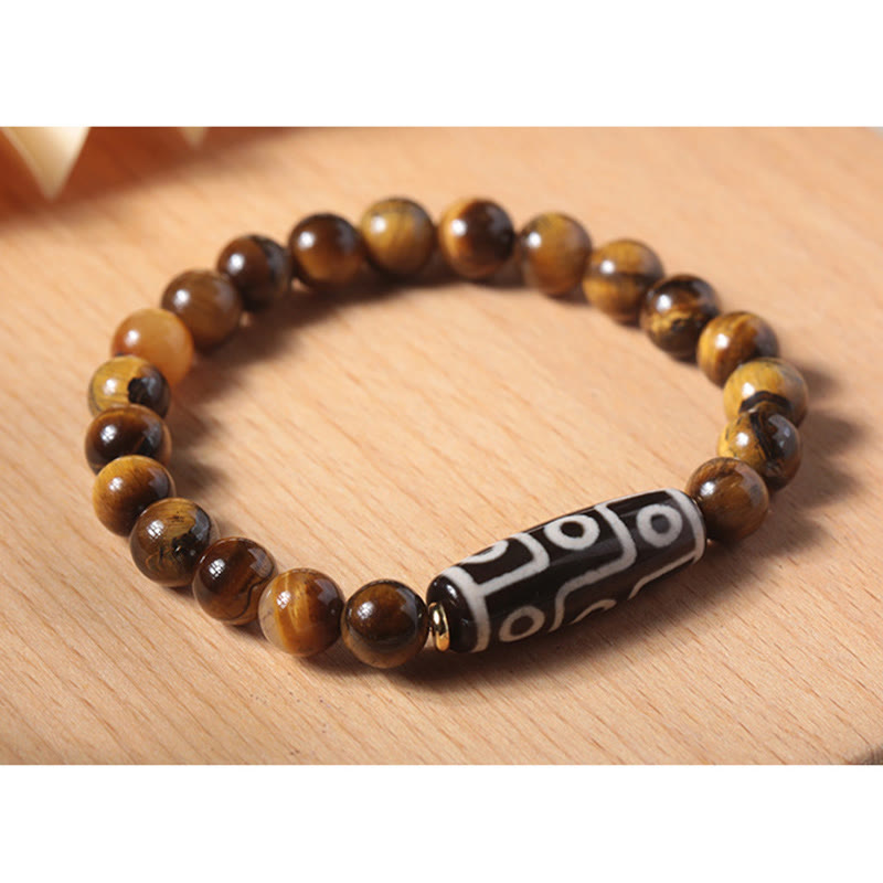 Tibetan Tiger Eye Tourmaline Nine-Eye Dzi Bead Protection Bracelet