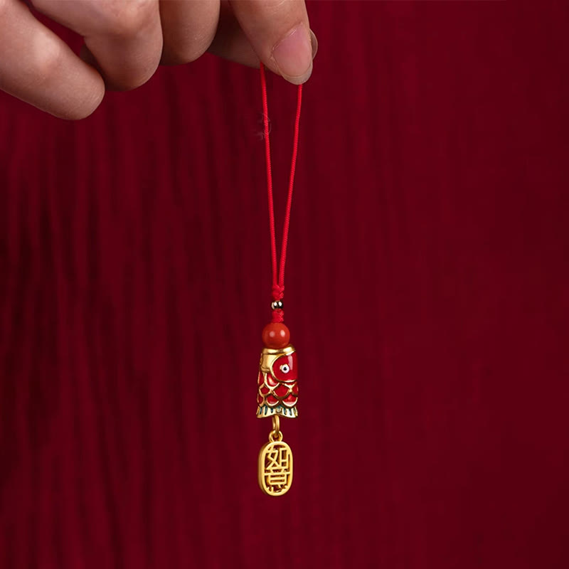 Koi Fish Cinnabar Attracting Wealth Wish Ruyi Charm Luck Phone Hanging Decoration