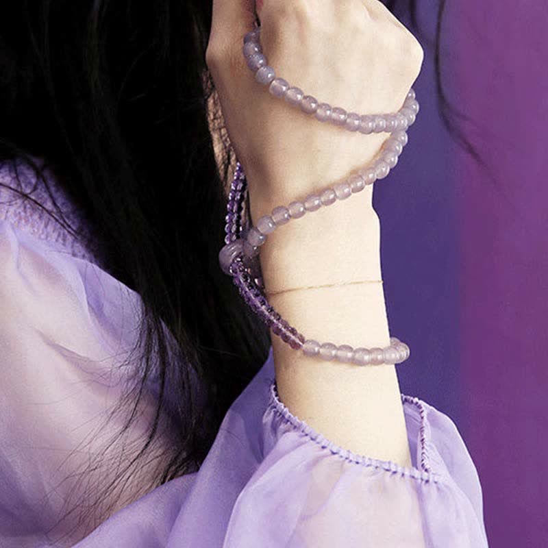 Natural Amethyst and Agate Crystal Beaded Meditation Bracelet