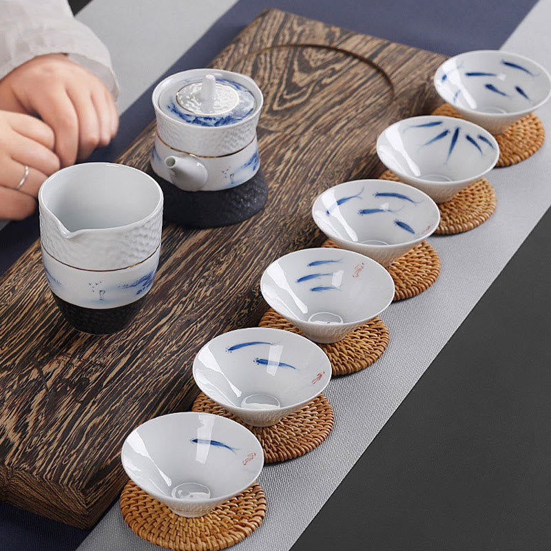 Vintage Plum Orchid Bamboo Chrysanthemum Lotus Koi Fish Ceramic Teacup Kung Fu Tea Cups