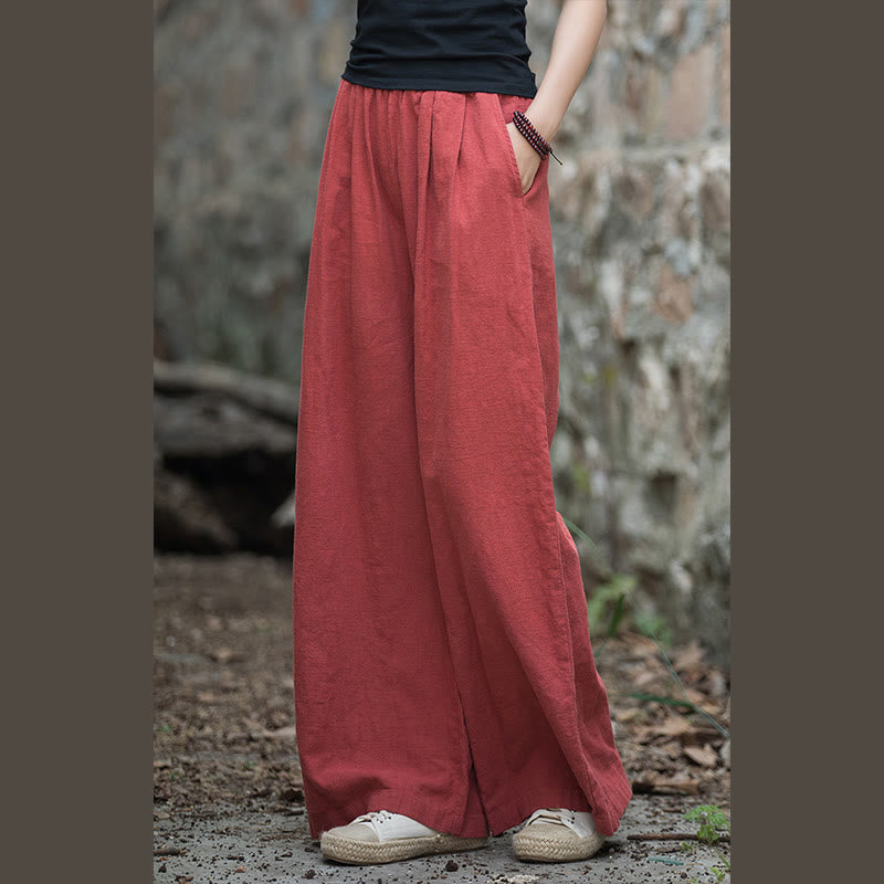 Retro Wide Leg Pants Casual Women's Yoga Pants With Pockets
