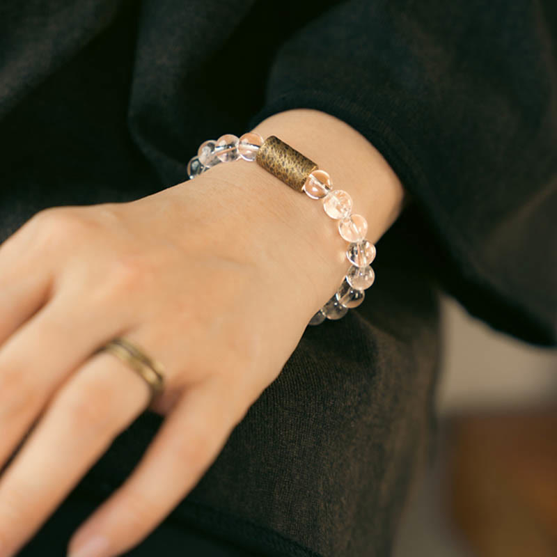 White Crystal Red Hematoid Quartz Gold Rutilated Quartz Purple Phantom Protection Bracelet