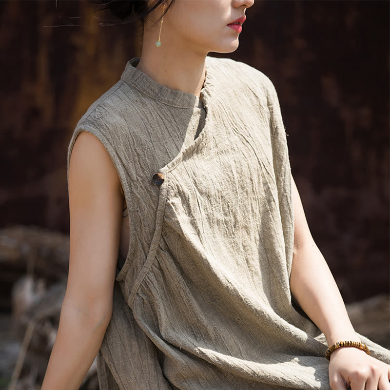 Handmade Tie Dye Midi Dress Linen Sleeveless Dress