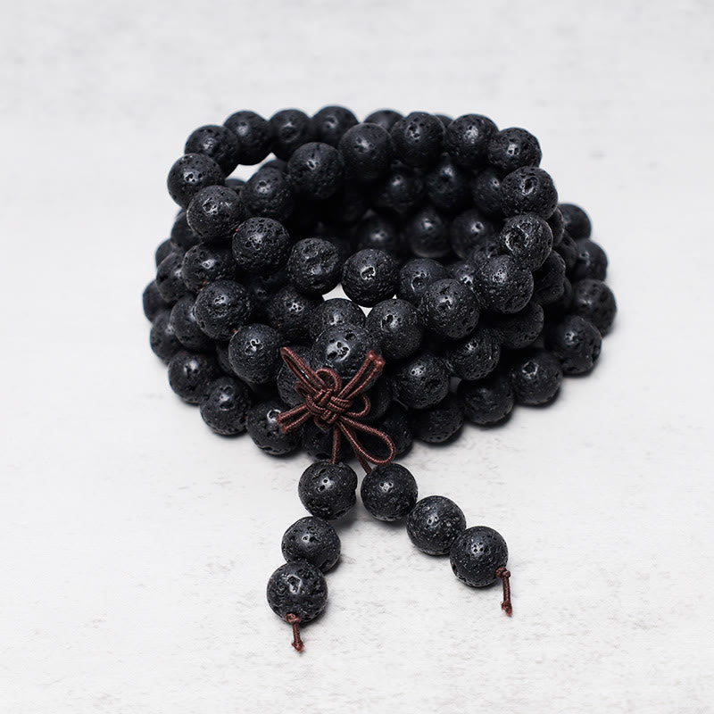 Natural 108 Lava Stone Beads Multi-Wrap Prayer Mala Bracelet Necklace