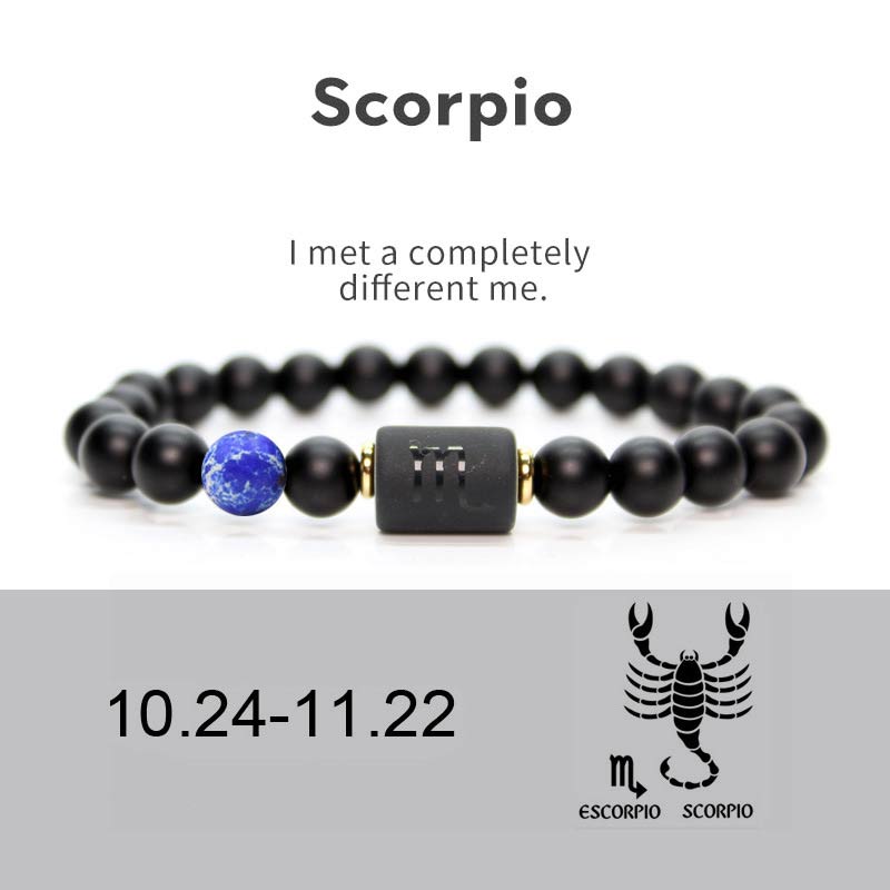 Black Onyx, Tiger Eye, Imperial Jasper & Turquoise Adjustable Zodiac Sign Beaded Bracelet