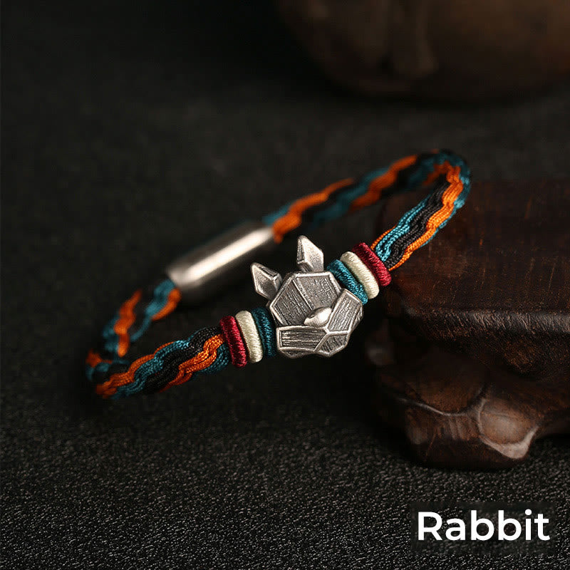 Handmade 999 Sterling Silver Year of the Dragon Chinese Zodiac Protection Colorful Reincarnation Knot Rope Bracelet