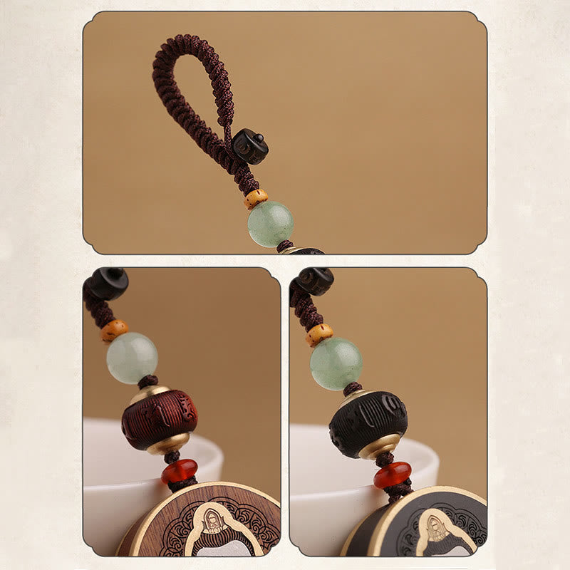 Ebony Wood Rosewood Buddha Avalokitesvara Om Mani Padme Hum Balance Car Key Chain Decoration