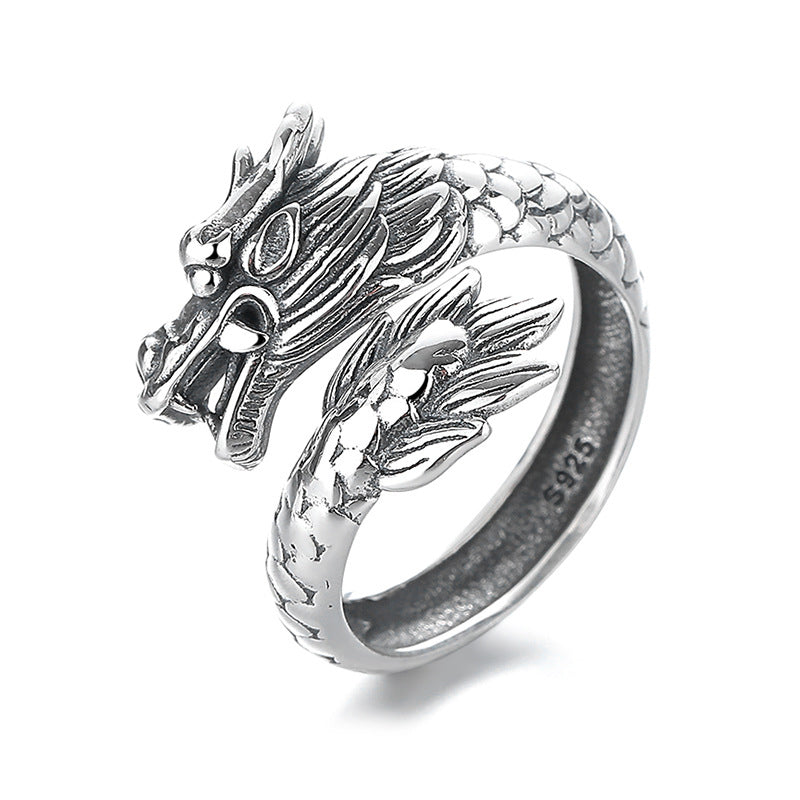 925 Sterling Silver Year Of The Dragon Luck Strength Adjustable Metal Ring