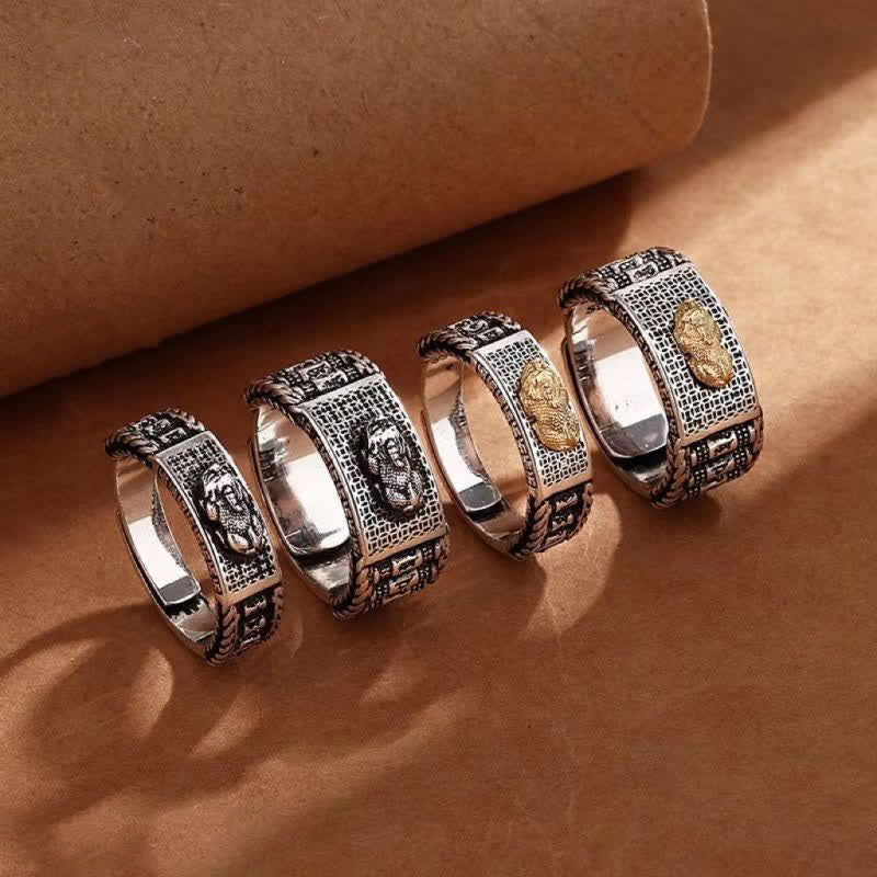 Sterling Silver & Copper Pixiu Prayer Wheel Spinning Couple Ring