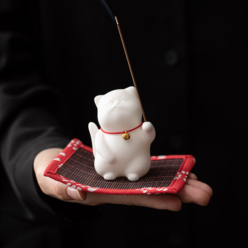 Mini Cute Cat Ceramic Healing Incense Burner Desk Decoration
