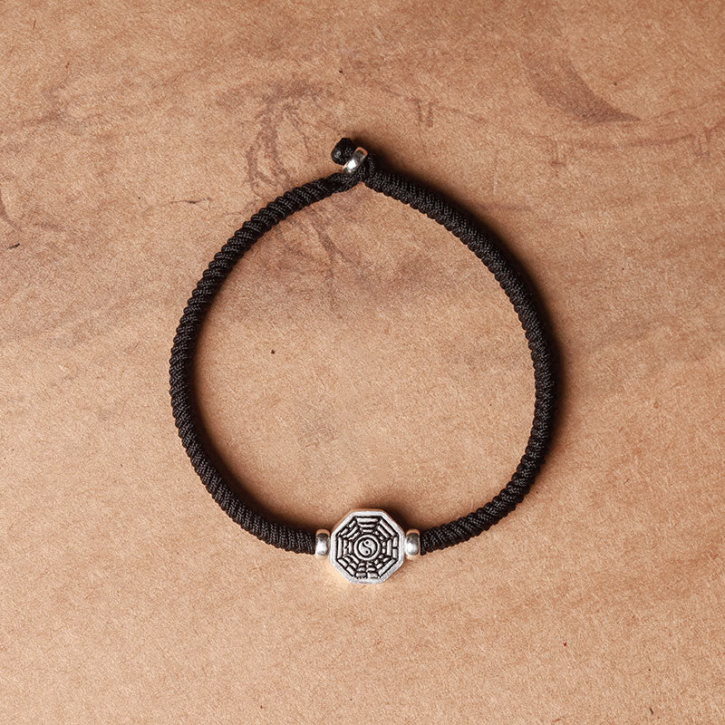 925 Sterling Silver Yin Yang Bagua Cinnabar Red String Focus Bracelet