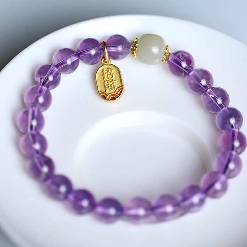 Handcrafted Natural Hetian Jade Gold and Copper Charm Bracelet