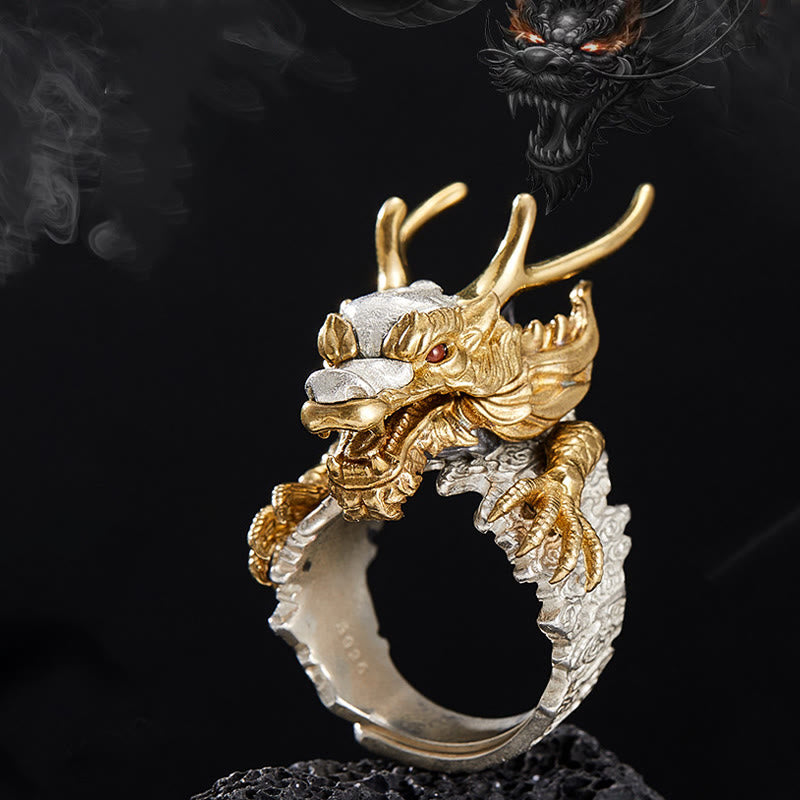 Handcrafted 925 Sterling Silver & Copper Dragon Ring with Turquoise