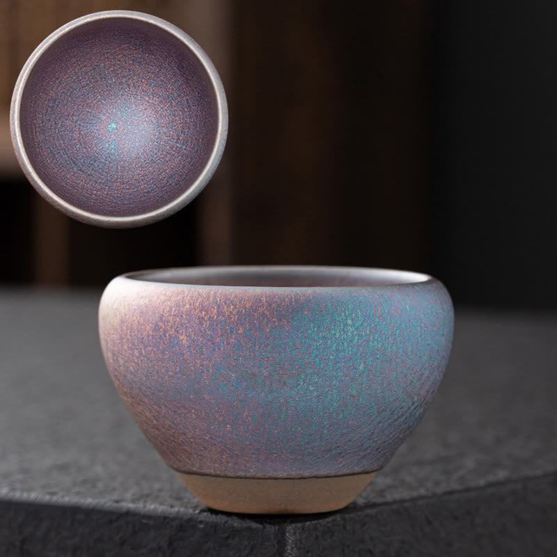 Vintage Purple Rainbow Chinese Jianzhan Kiln Change Porcelain Teacup Kung Fu Tea Cup