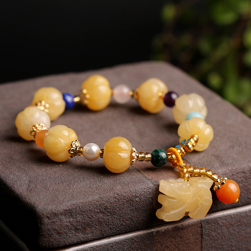 Golden Silk Jade Pixiu Wealth Bracelet