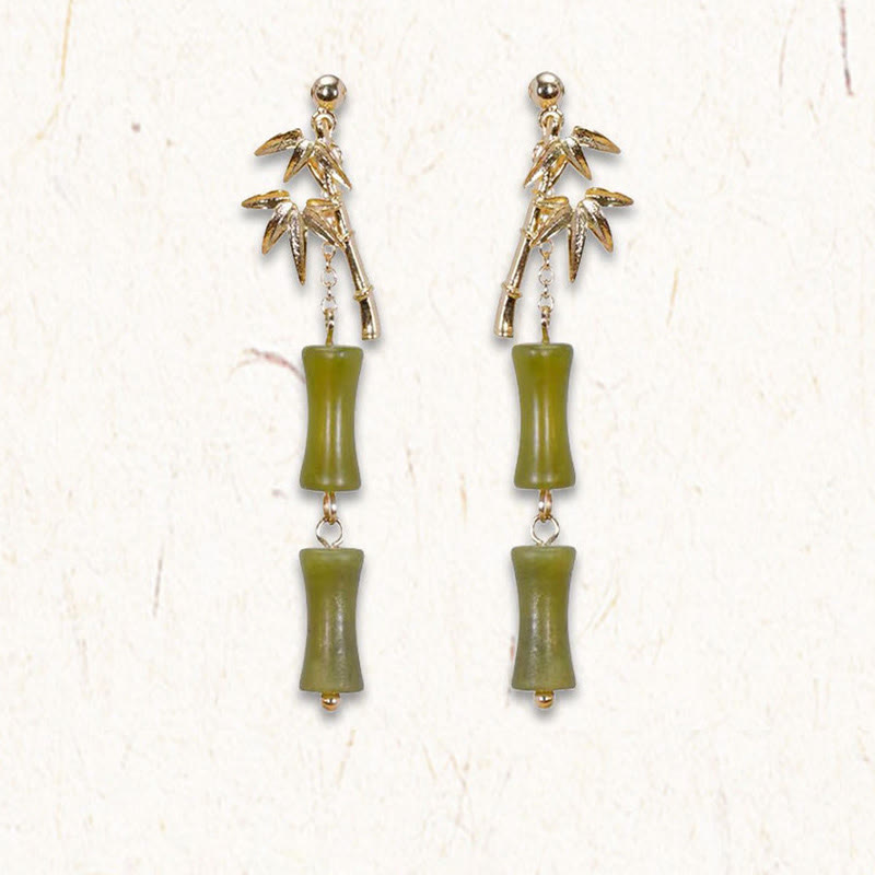 925 Sterling Silver Posts Copper Plated Gold Natural Peridot Bamboo Leaf Drop Earrings