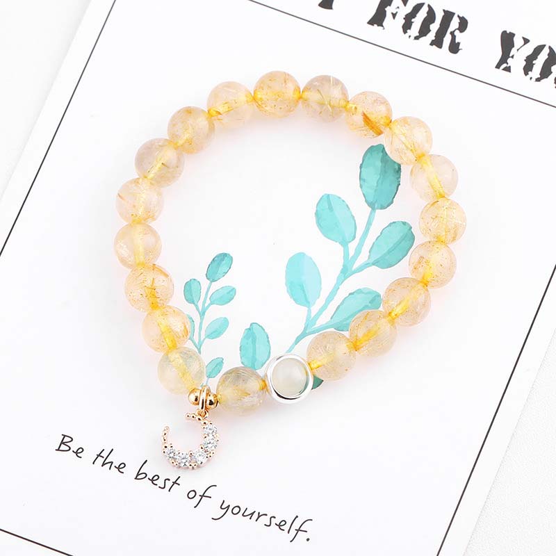 Radiant Citrine Gemstone Beaded Bracelet with Moon Charm