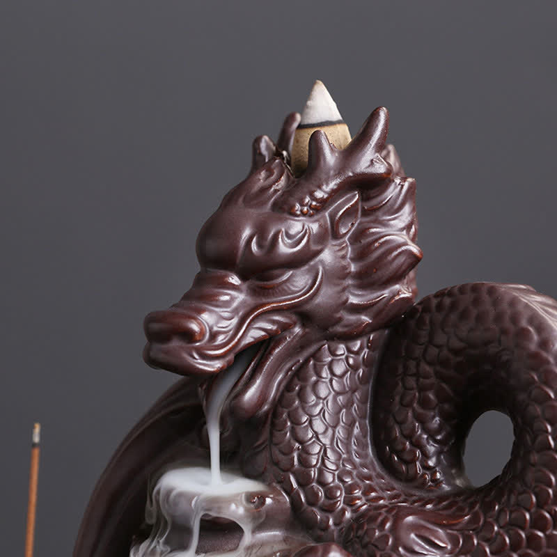 Intricate Dragon and Phoenix Motif Ceramic Incense Burner