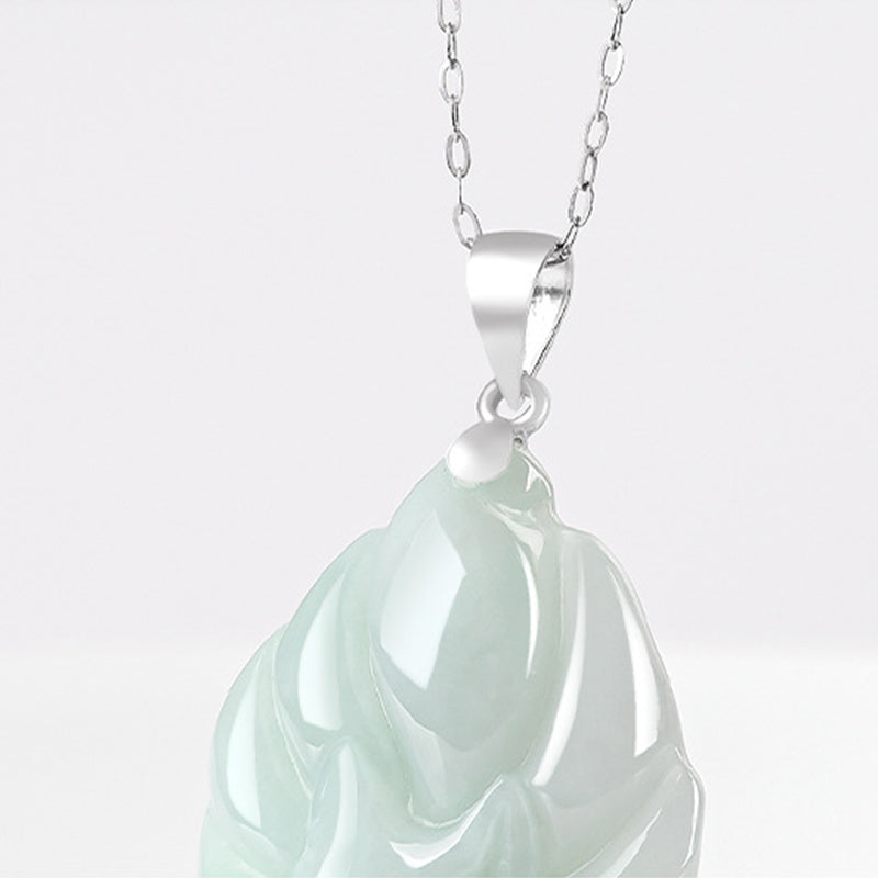 925 Sterling Silver Natural Jade Nine Tailed Fox Prosperity Necklace Pendant